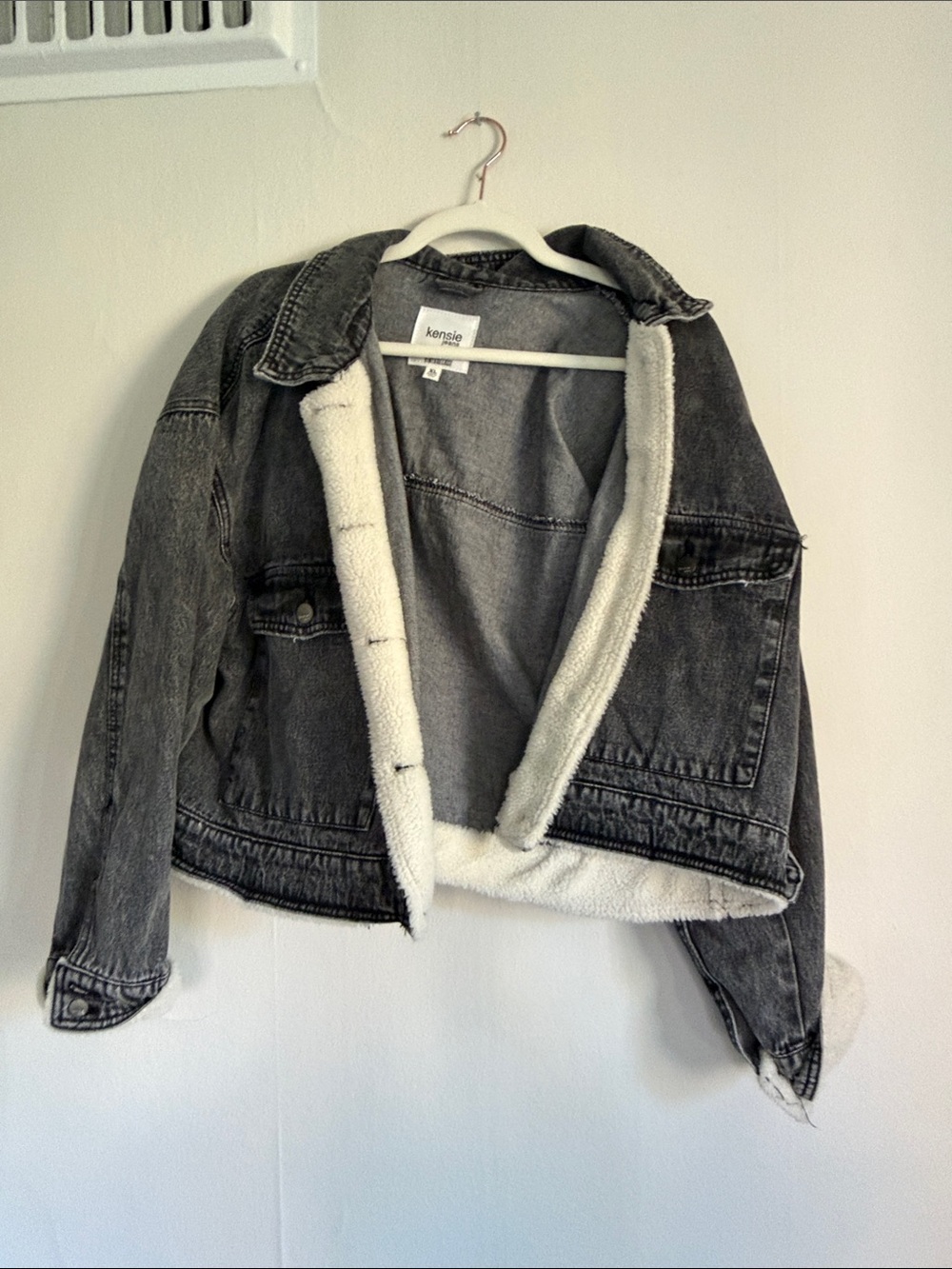 Kensie Black Washed Denim Sherpa-Lined Jacket